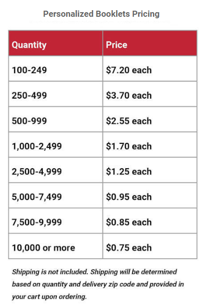 booklets pricing chart