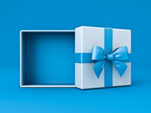 Not marketing planned giving - empty gift box. Sharpe Insights article. 